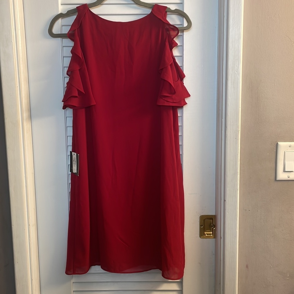 I.N. San Francisco NWT Ruffled Chiffon Shift Dress Size S.DetachableNecklace. - Picture 4 of 6